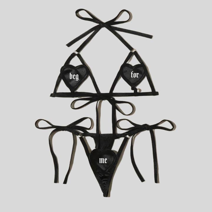 Wickedly Divine Shop - Wholesale Lingerie Set - Women's - Gothic Lingerie Heart Set, Beg For Me Kink Fetish BDSM 0