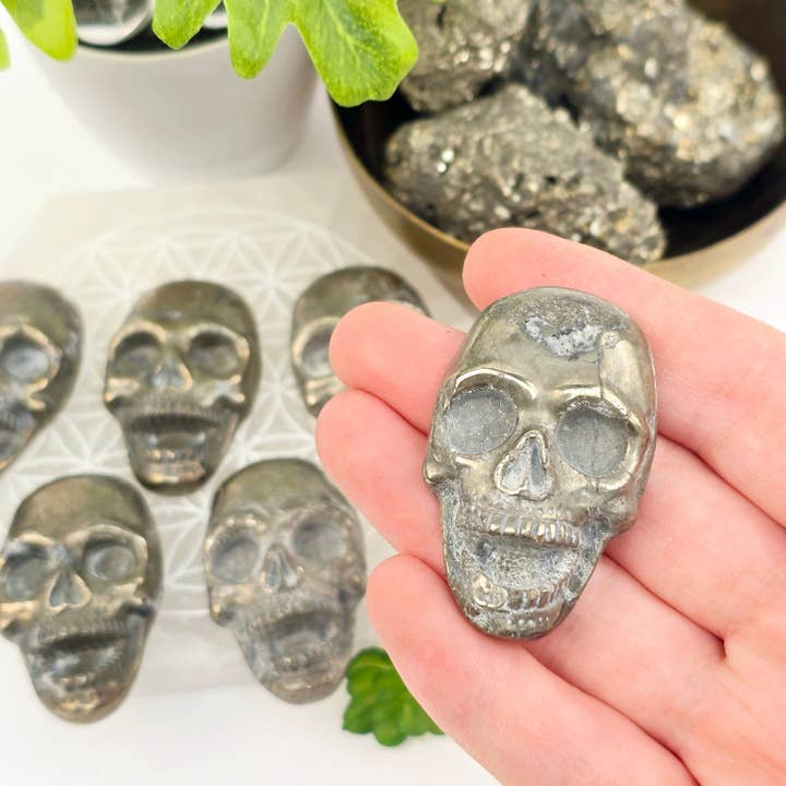 Pyrite Crystal Laughing Skull Cabochon - You Choose for wholesale by Rock Paradise