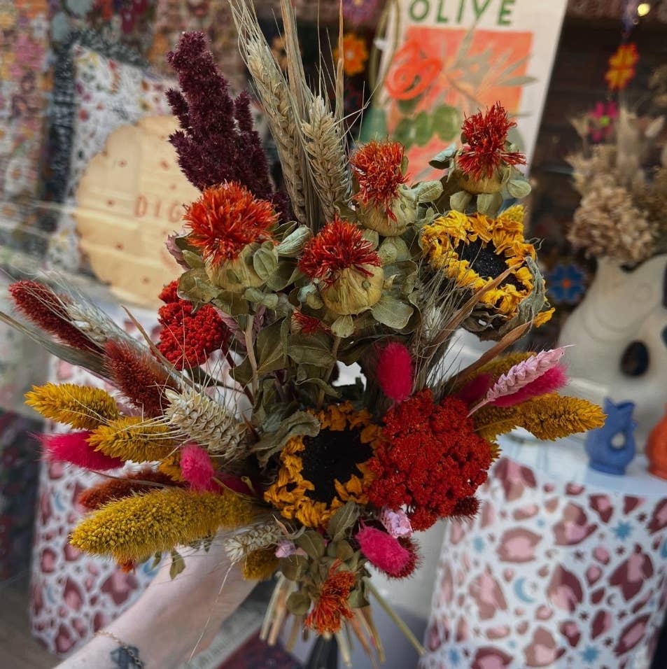 Hazel & Twine – wholesale Dried/pressed flowers – Florist Pic - Medium Brights Dried Flower Bouquet Bunch 2