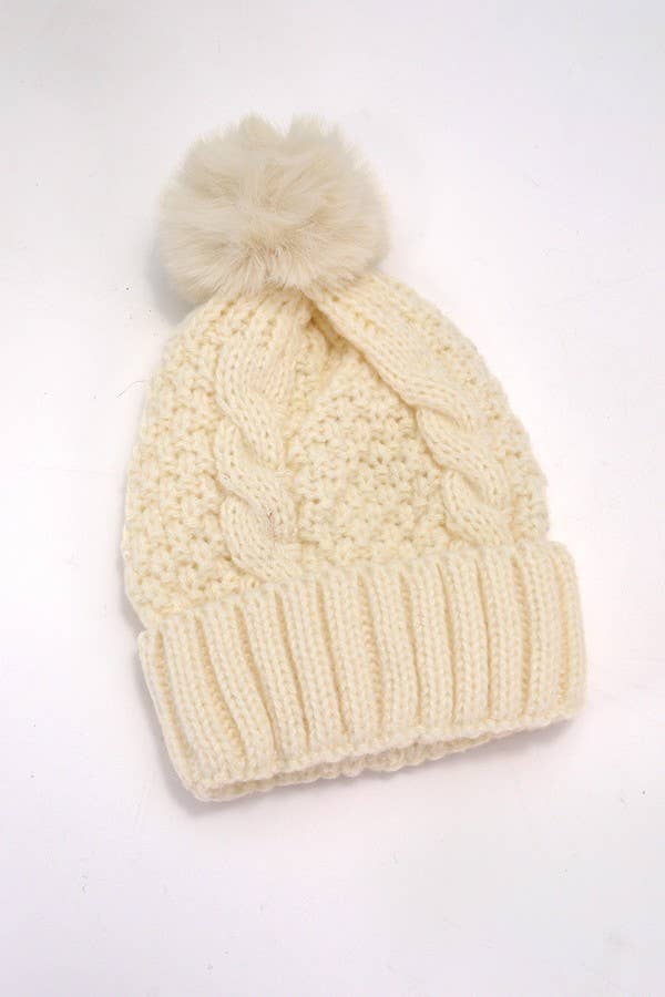 JOSSLYN by wall to wall - Wholesale Beanie - Women's - CLASSIC CABLE KNOT POM POM BEANIES HAT | 40BN91210