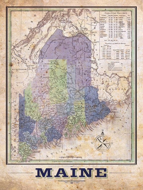 Maine Vintage Remixed Map for wholesale by LOST DOG art & frame
