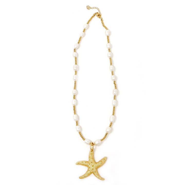 Pärl- och hematithalsband med stor matt sjöstjärna för wholesale av PowerBeads by jen