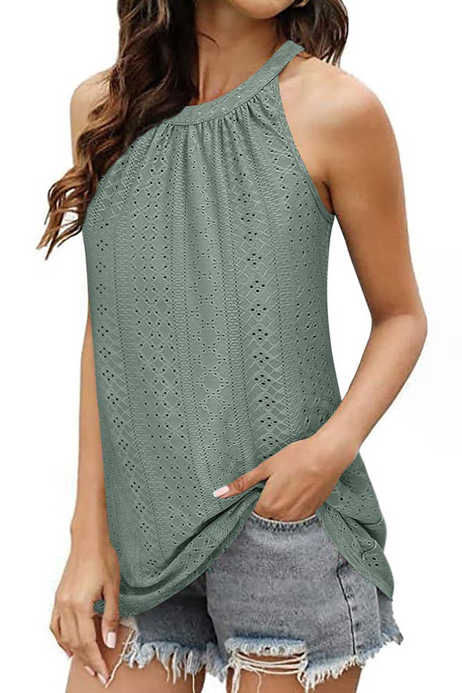 UNISHE - Wholesale Tank Top - Women's - Sleeveless Halter Hollow Out Tank Top ZZKF6834