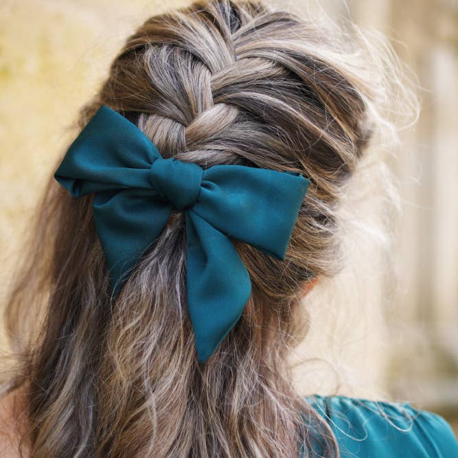 Bohomane - Vendita all'ingrosso Fiocco per capelli - Donna - Fermaglio con fiocco in raso Amore verde smeraldo