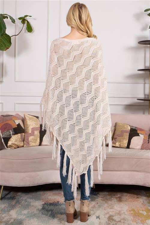 MYS Wholesale Inc - Wholesale Poncho - Women's - Knitted Net Wave Pattern Fringe Tassel Poncho1