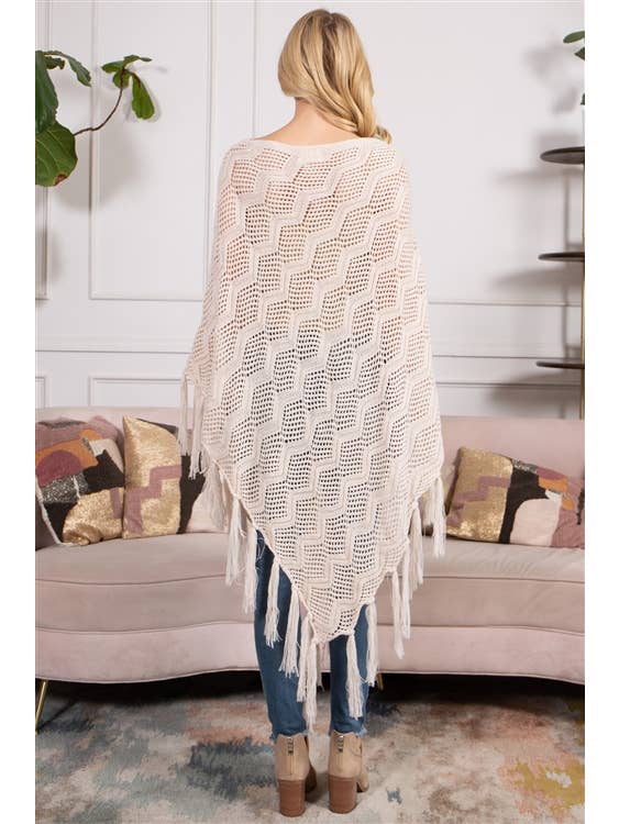 MYS Wholesale Inc - Wholesale Poncho - Women's - Knitted Net Wave Pattern Fringe Tassel Poncho1