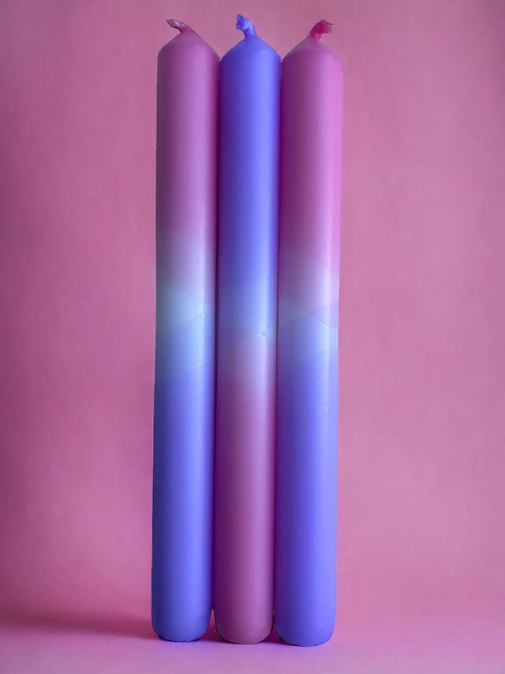 PINK PETALS Dip Dye Dinner Candles Trio for wholesale by The Colour Emporium
