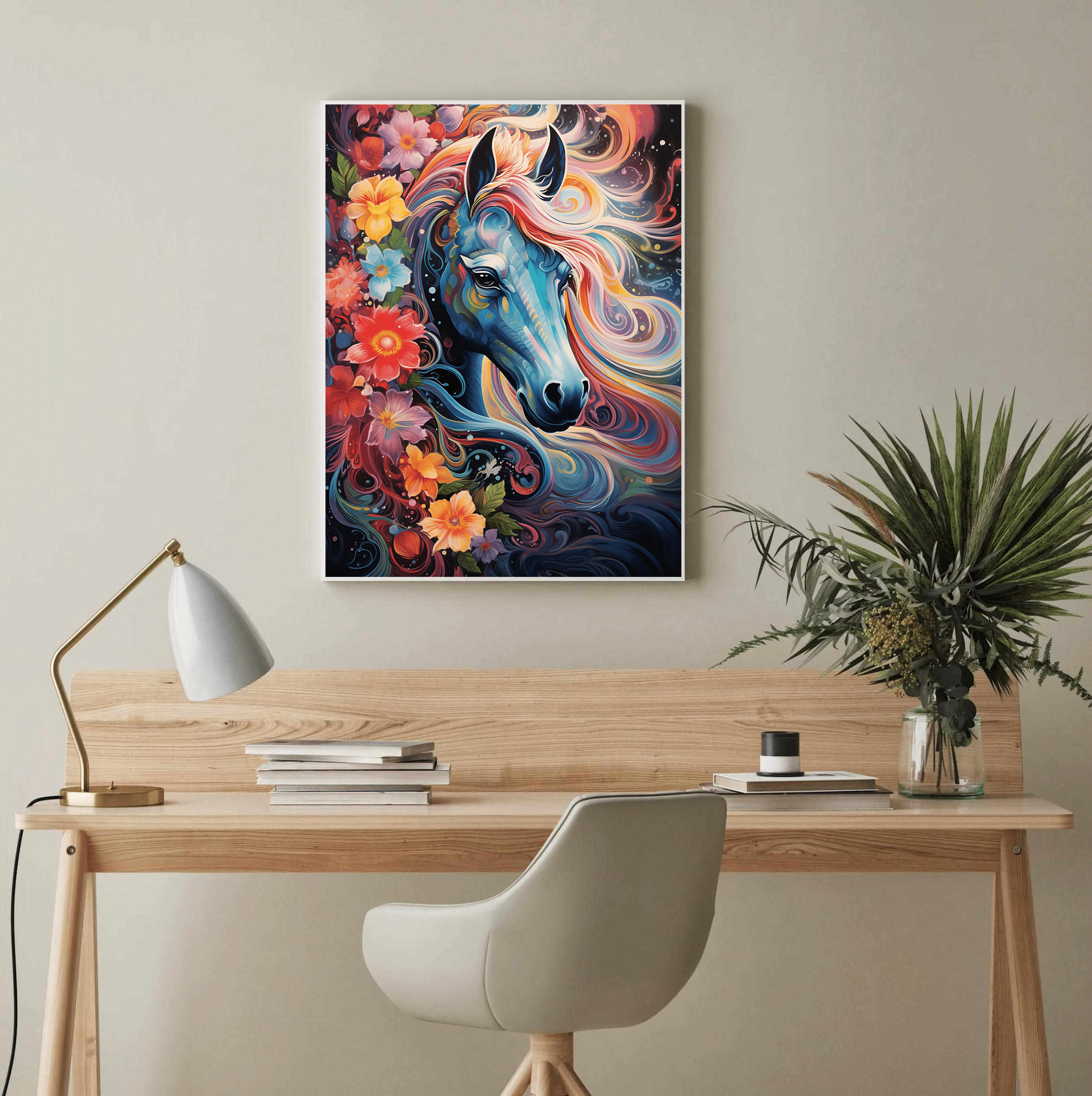 La Luna Bella - Toys - Wholesale Art Print - Cosmic Horse Blossom Canvas Wall Art Print3