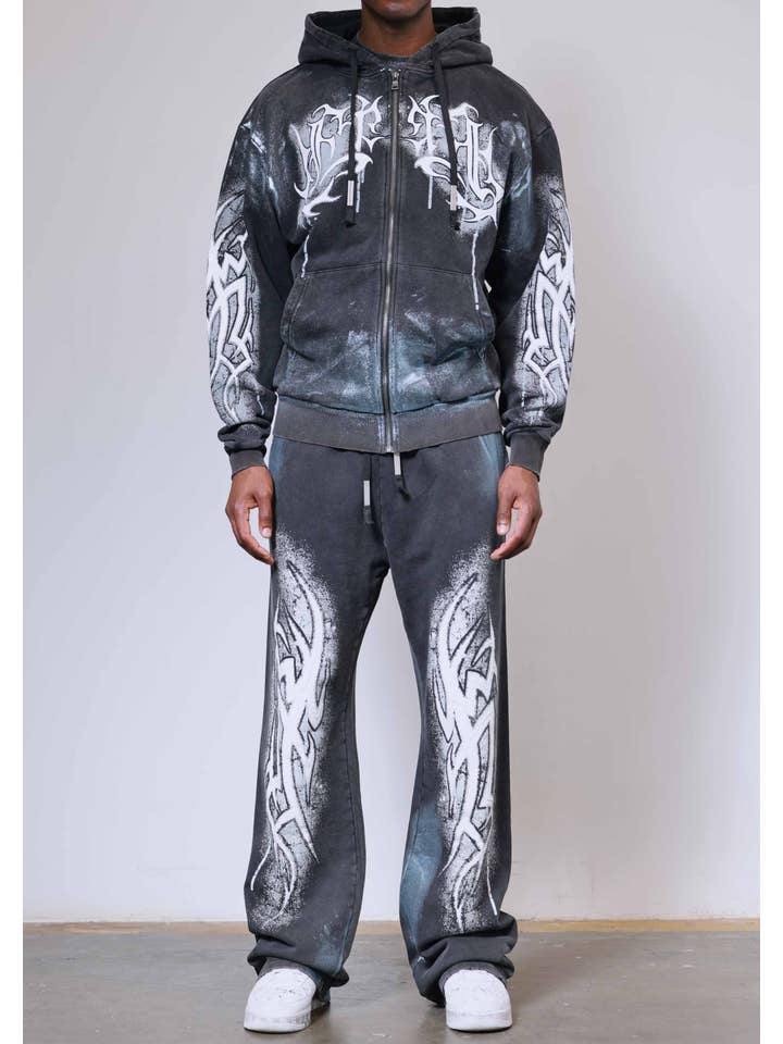 Black Y2K TRIBAL FULL ZIP HOODIE for wholesale on Faire8