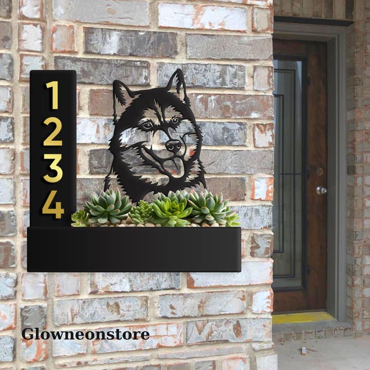 Glow Neon - Wholesale Sign - Custom Siberian Husky Dog Planter House Number Address Sign2