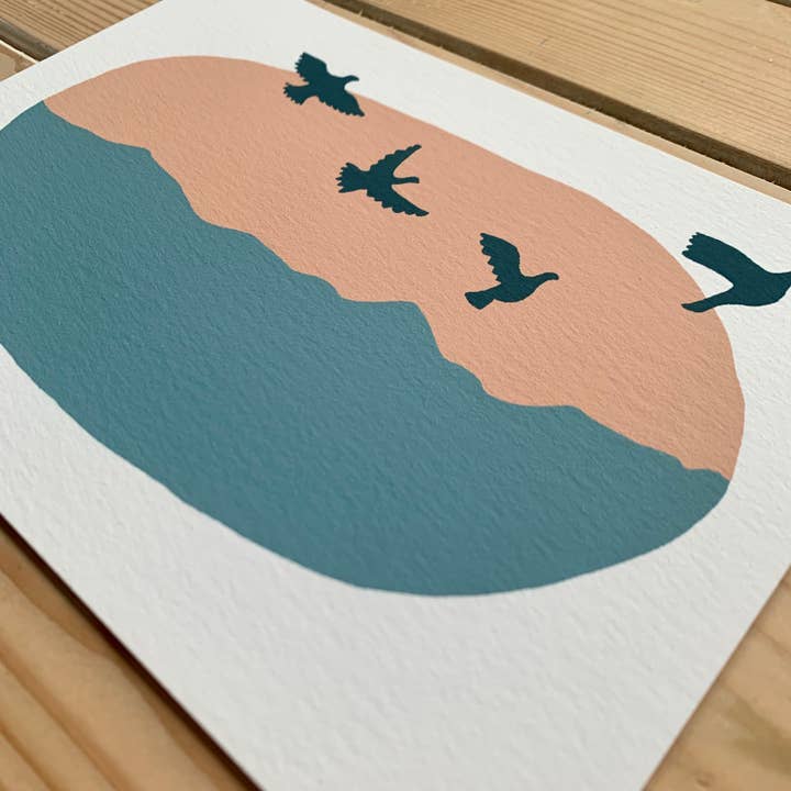 Shropshire Hill Line With Birds Flying Giclee Print for wholesale by Little Bird Editions