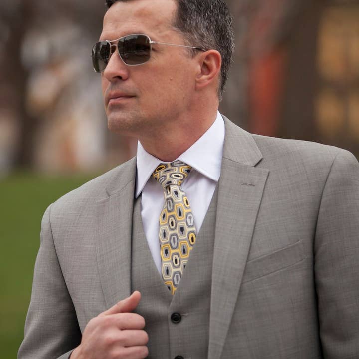 Bourbon Cousins - Wholesale Necktie - Men's - Bourbon Fest Neck Tie - Gold + Gray3