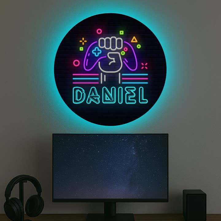 Gamingcontroller Neon Gepersonaliseerde Cirkel LED Achtergrondverlichting Wallpop voor wholesale door Themed