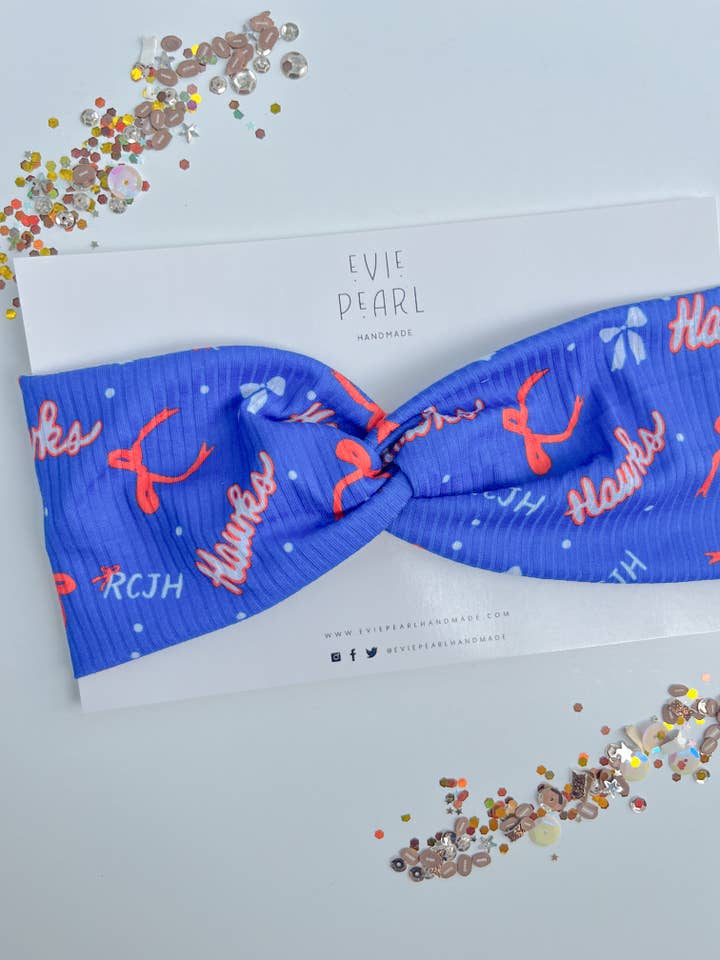 KU RockChalk Jayhawk Twisted Turban for wholesale by Evie Pearl Handmade LLC