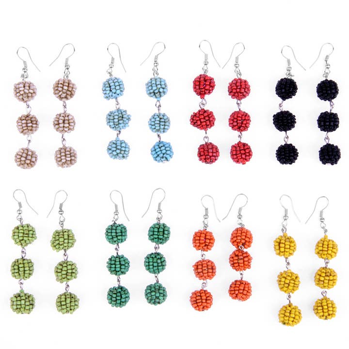Seed Bead earrings 3 ball assorted pack of 12 for wholesale by Erik & Mike