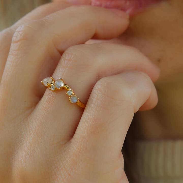 Lupine Lane Co. - Wholesale Multi-Stone Ring - Organic Moonstone and White Sapphire Ring - Gold