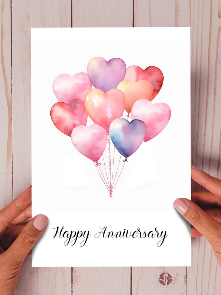 Happy Anniversary Heart Balloons - Anniversary Card for wholesale by Homemade Hollydays Wholesale