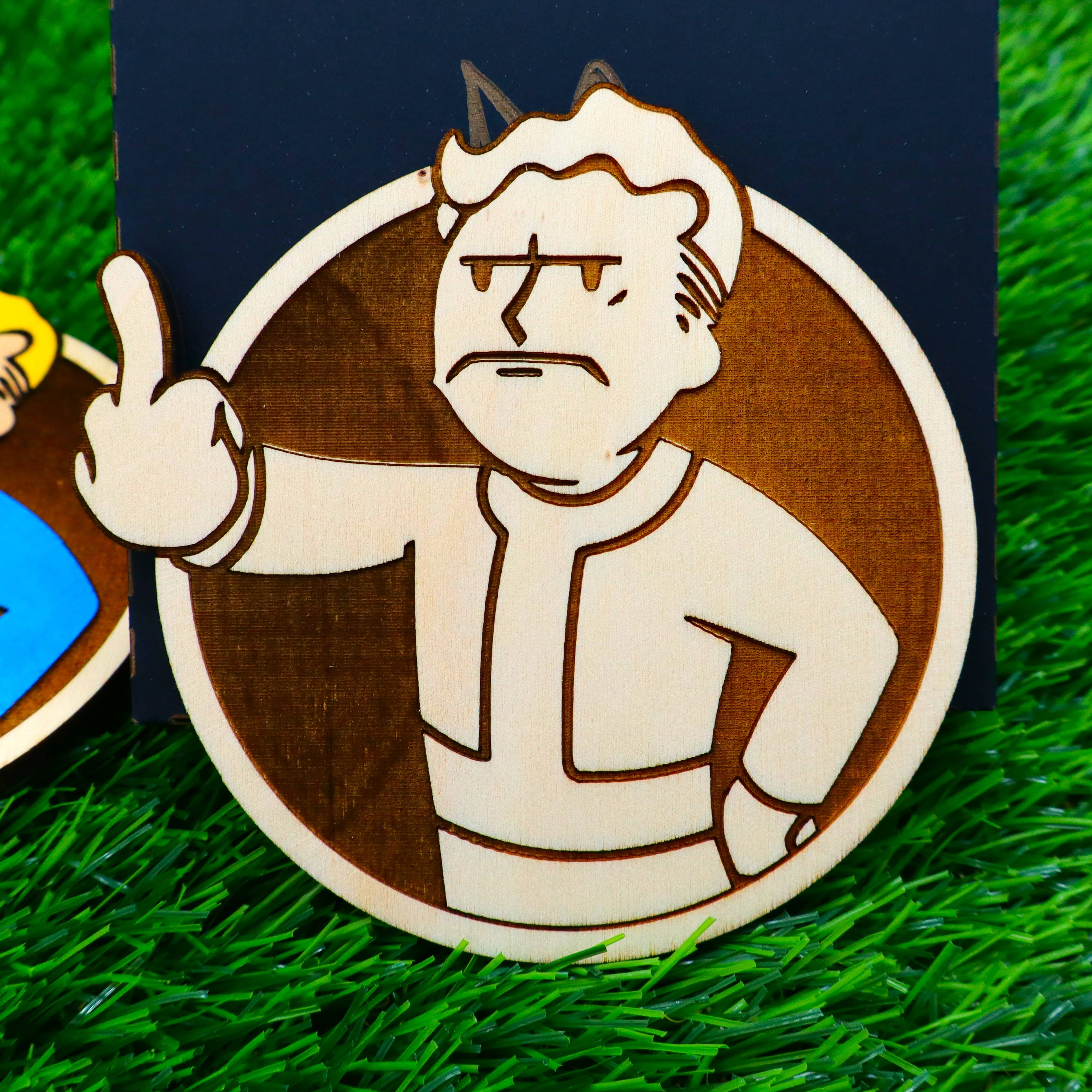 Herbs&Belles – Base de copos por atacado – Porta-copos de Madeira Fallout, Vault Boy Louco, Presente Geek Decoração de Casa23