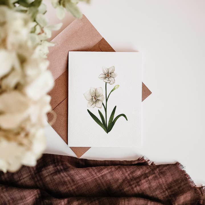 Paperwhite Narcissus Card | December Birth Flower for wholesale by Paper Trees Studio LLC