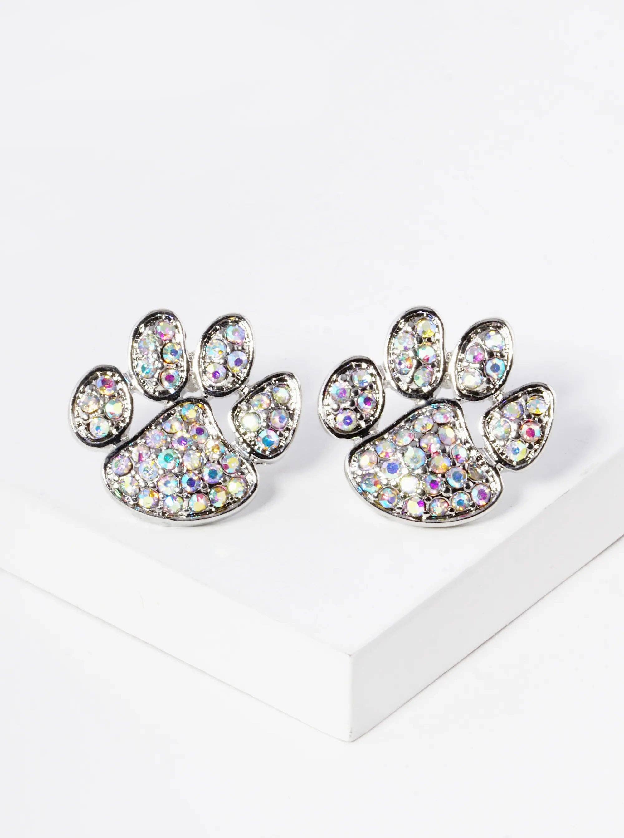 Wild Honey - Wholesale Stud/Post Earrings - Crystal Pave Dog Paw Game Day Mascot Post Stud Earrings7