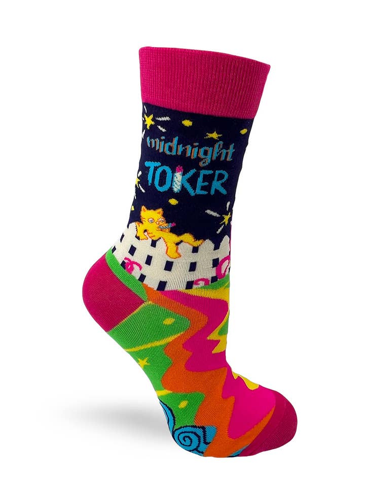 Fabdaz - Wholesale Socks - Women's - Midnight Toker Women's Novelty Crew Socks
