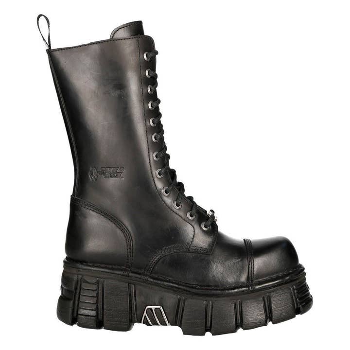 New Rock Unisex Metallic Black Techno Biker Boots- M-MILI211C-C1 for wholesale on Faire