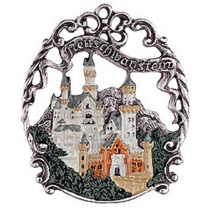 Décoration de Noël allemande en étain du château de Neuschwanstein pour la vente par Pinnacle Peak Trading