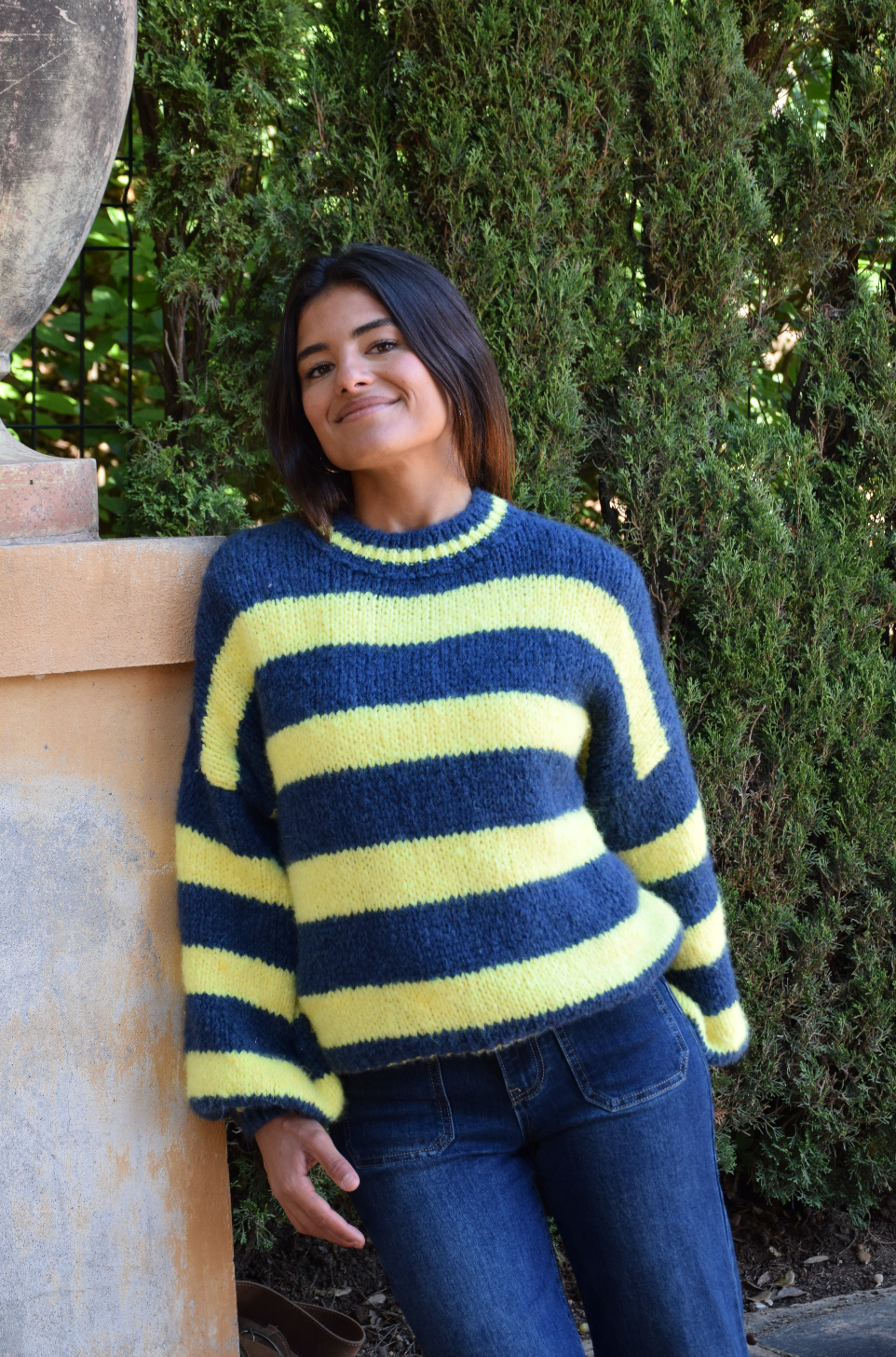 MindTraveler - Wholesale Knit Sweater - Women's - Aura Yellow and Navy Jersey4