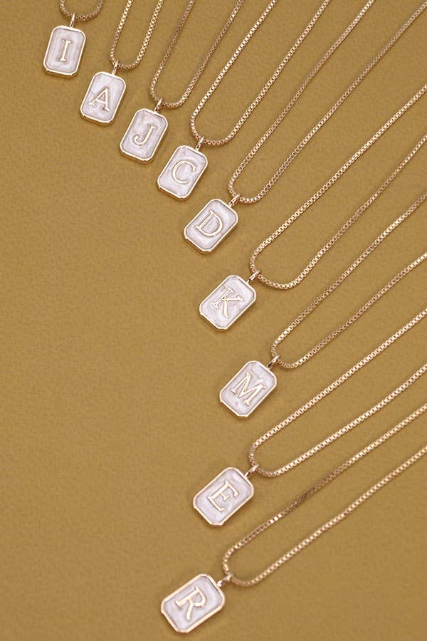 JOSSLYN by wall to wall - Wholesale Pendant/Charm Necklace - MONOGRAM INITIAL RECTANGLE PEARLY CHARM NECKLACE  | 80N1816