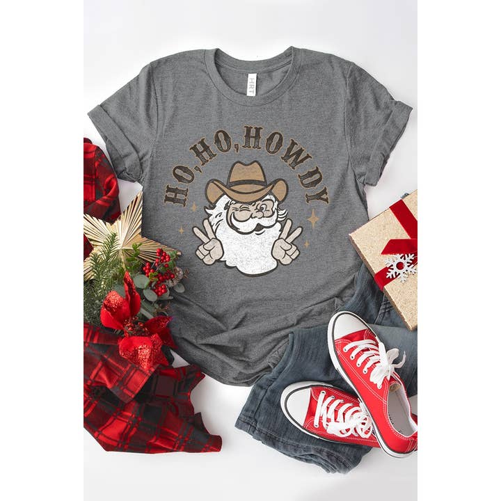 CAMISETA GRÁFICA LAVADA HO HO HOWDY por atacado de HRTandLUV