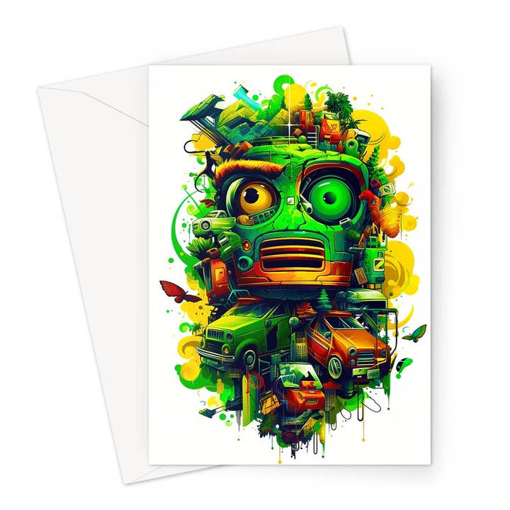 Graffiti Odyssee Surrealistische Stedelijke Jungle Autokerkhof Wenskaart voor wholesale door D'Sare