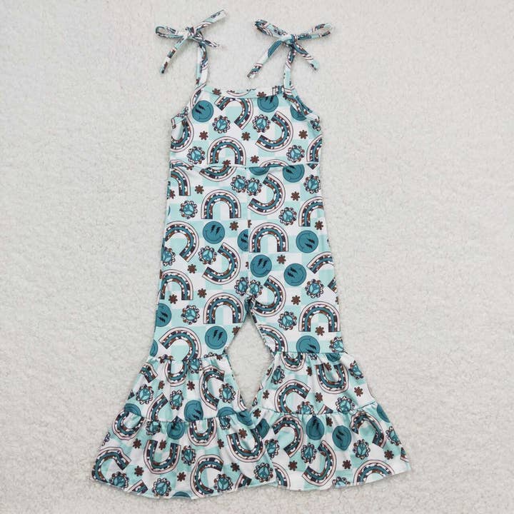 Baby Girls Green Rainbow Smile Straps Bell Bottom Pants Jump for wholesale by Aier Wholesale