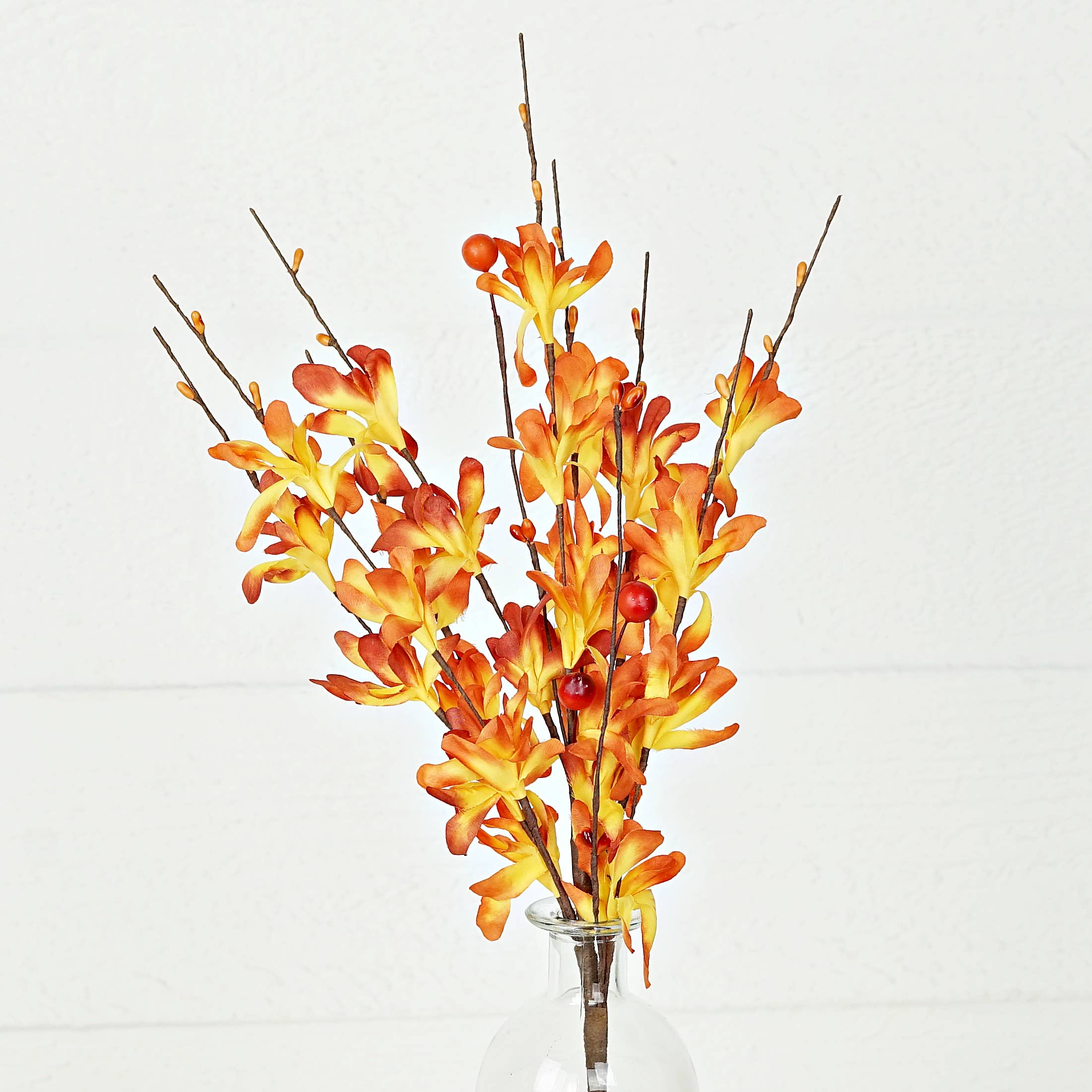 Impressive Enterprises, Inc. - Wholesale Artificial Flowers - 31605-16in Bush-Orange Yellow Cluster Flowers3