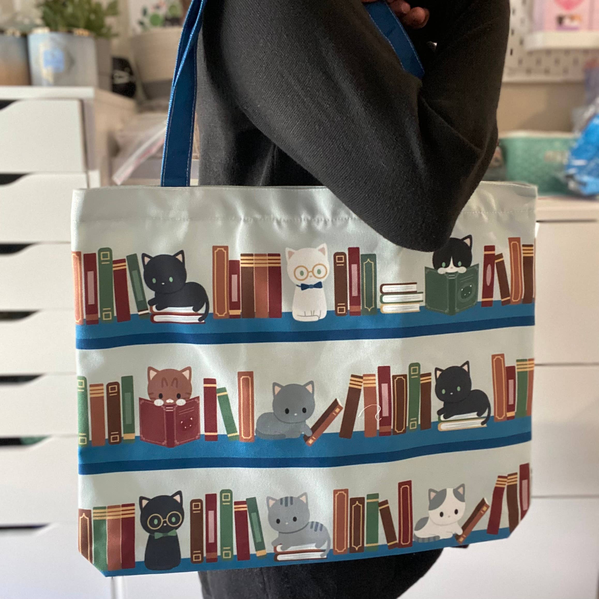 Meow Amor Creative - Vente Tote bag – femme - Sac fourre-tout en toile à fermeture éclair Book Cats2