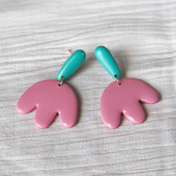 Tulip Pink Dangle Earrings Handmade Polymer Clay Jewelry for wholesale by K's Craft House