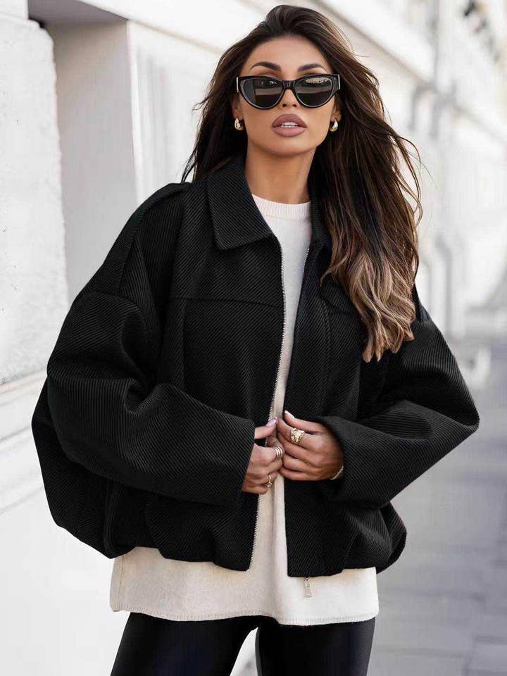 Roselle Batwing Textured Lined Oversize Jacket-Black for wholesale by Catwalk Wholesale