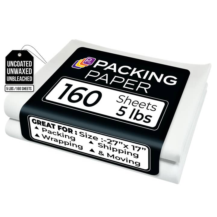 Weißes Packpapier für Umzüge 27"x17" Packung mit 4 - 640 Blätter für den Großhandel von Purple Papers