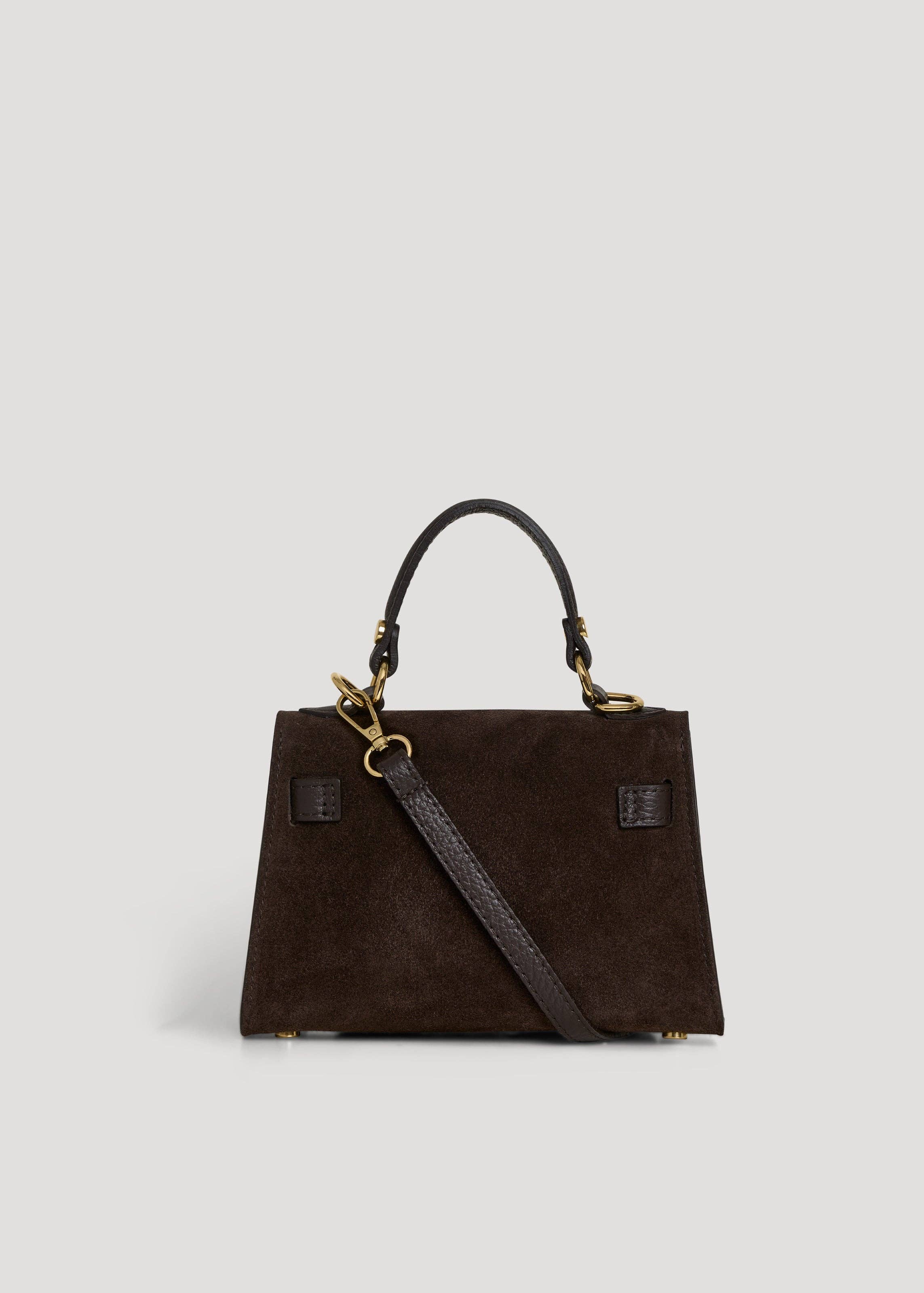 Voemièn - Wholesale Top Handle Bag - Women's - Victoria Bag in Dark Brown Suede and Dollar Leather3