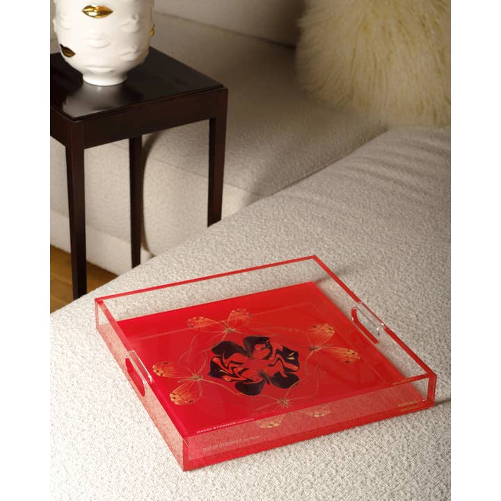 David Stesner ArtHouse - Wholesale Decorative tray - Red Butterfly Acrylic Tray – Enchained Laughter1