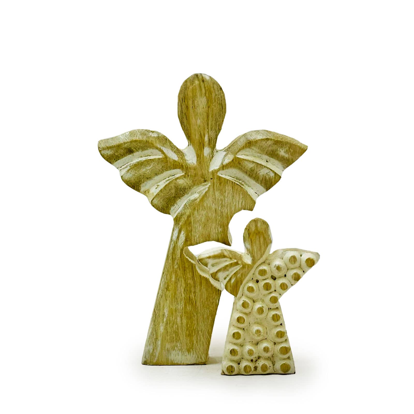 AWGifts Europe - Wholesale Decorative Figurine - 6x Mango Wood Angel in Angel - Whitewash - 15cm0