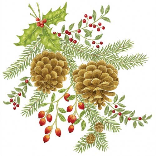 Single Flour Sack Towels Packaged SP-327 Holiday Pinecones for wholesale by Alice's Cottage