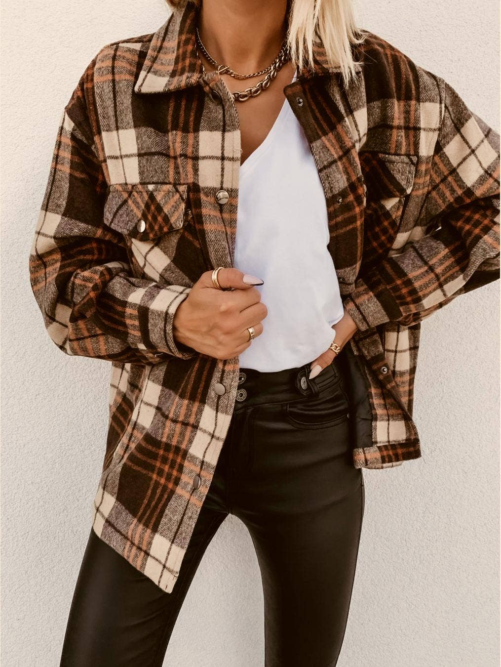 Rosa Clothing - Wholesale Shirt Jacket/Shacket - Women's - Contrasting long-sleeved brushed plaid jacket13