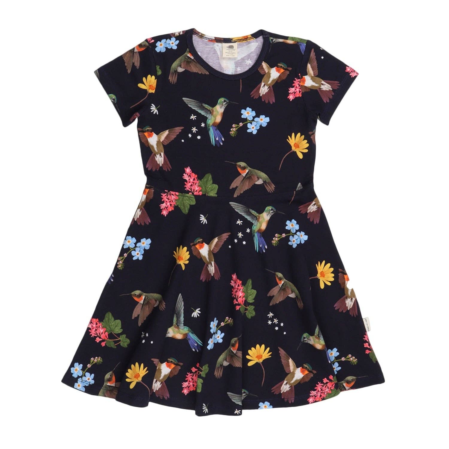 walkiddy - Wholesale Dress - Kids - Hummingbirds Around Flowers-Flared Dress0