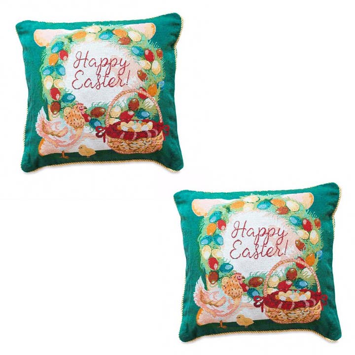 Set of 2 Happy Easter & Easter Eggs Throw Pillow Covers for wholesale by BestPysanky