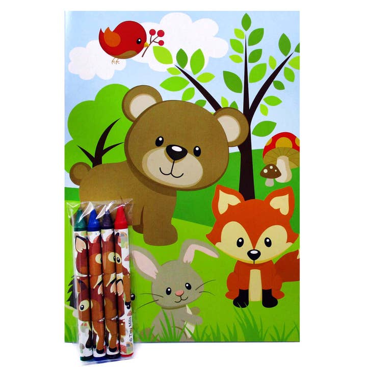 Tiny Mills - Vente Livre de coloriage et d'activités pour enfants et bébés - Lot de livres de coloriage pour animaux des bois avec des crayons de fête1