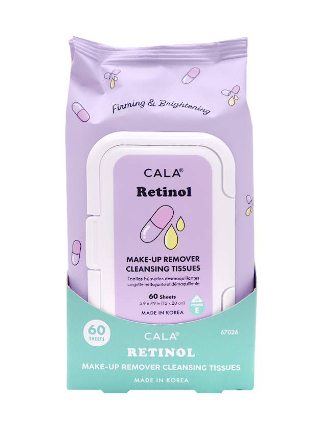 CALA 67026 Retinol 60 Sheets Makeup Remover Tissue - 3pc for wholesale by PINEAPPLE Beauty