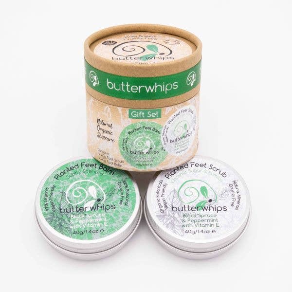 Planted Feet Gift Set -Organic Shea Balm & Exfoliating Scrub for wholesale by Butterwhips Ltd
