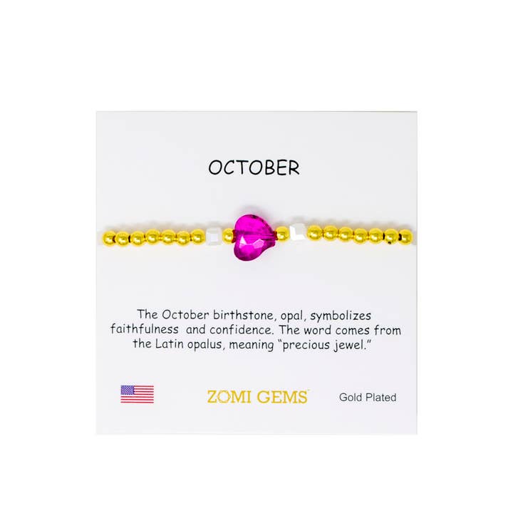 Tiny Treats and ZOMI GEMS - Wholesale Beaded Bracelet - Kids - Stretchy Gold Bead Heart Birthstone Bracelets for Kids8