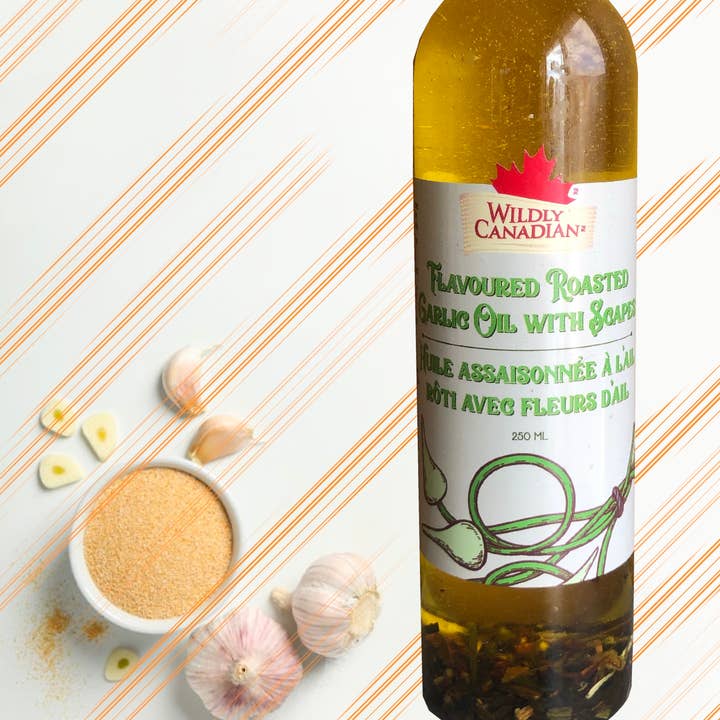 Flavoured Roasted Garlic oil with Scapes for wholesale by Wildly Canadian