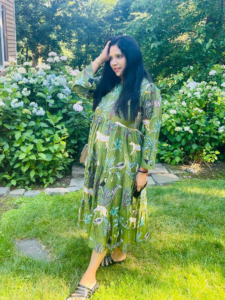 Green Block Printed Animal Midi Dress for wholesale on Faire10